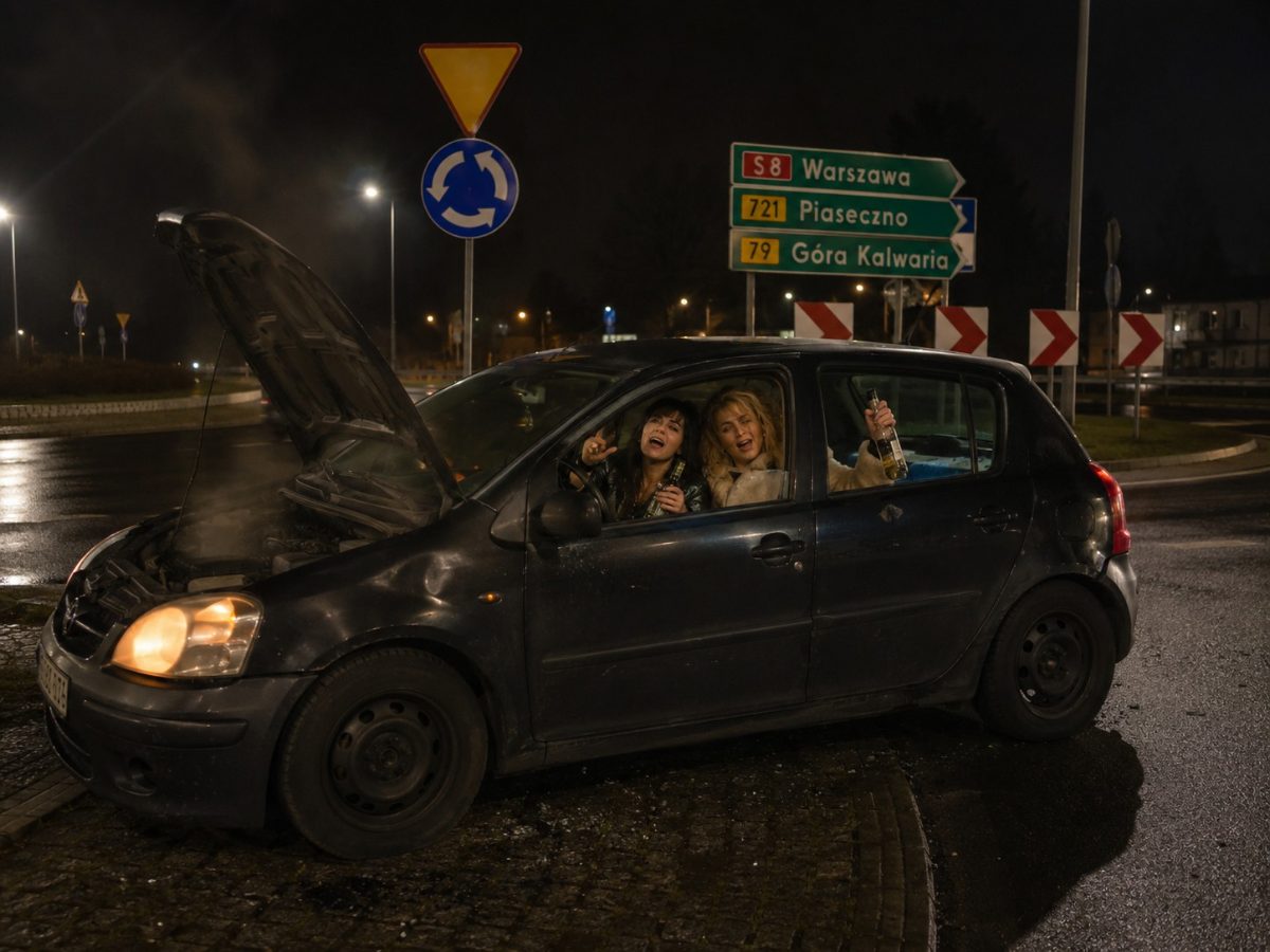 Dwie nietrzeźwe kobiety w uszkodzonym aucie na rondzie w Białymstoku - Drogówka