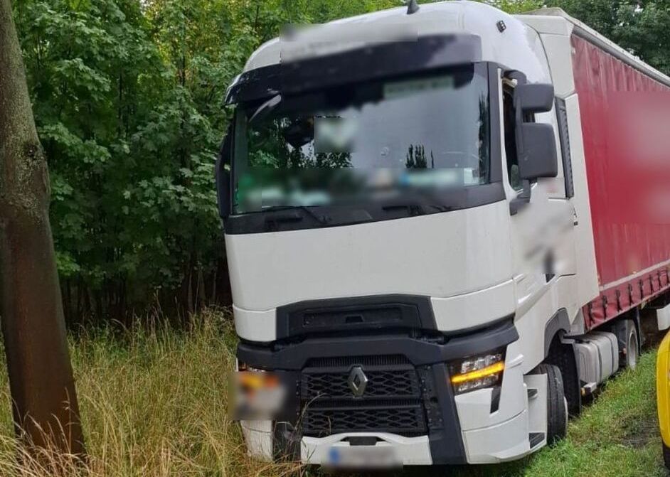 Pijany kierowca ciężarówki wpadł w rów i trafił do sądu - Drogówka